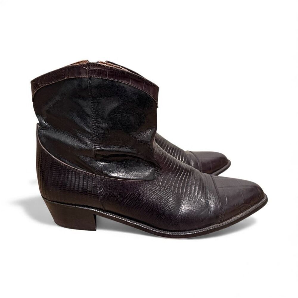 Code West Men's Size 14 Pointed Toe Short Cowboy Boots Brown Leather Pointed Toe